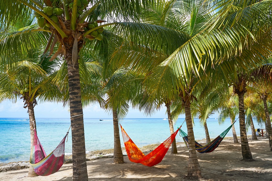 Cozumel-island-beach-palm-tree-hammocks-in-Riviera-Maya-of-Mexico-shutterstock_740792506_900x600