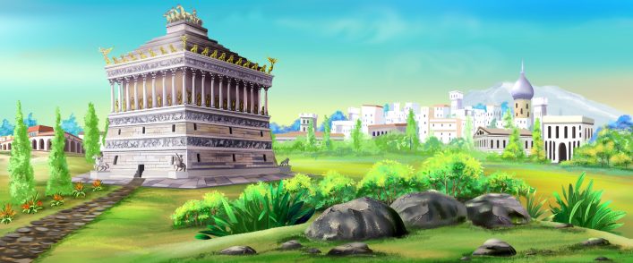 dibujo recreando un paisaje con monasterios
